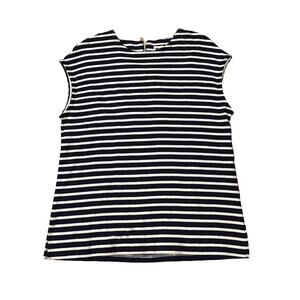 ANNE KLEIN Womens M Back Zip Blue White Striped Cotton Cap Sleeve Top Career